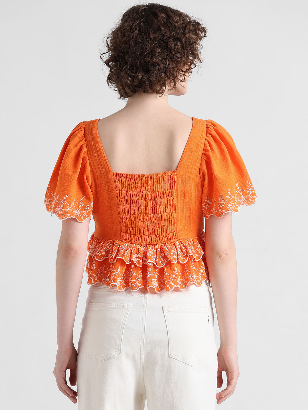 Orange ruffle hotsell sleeve top