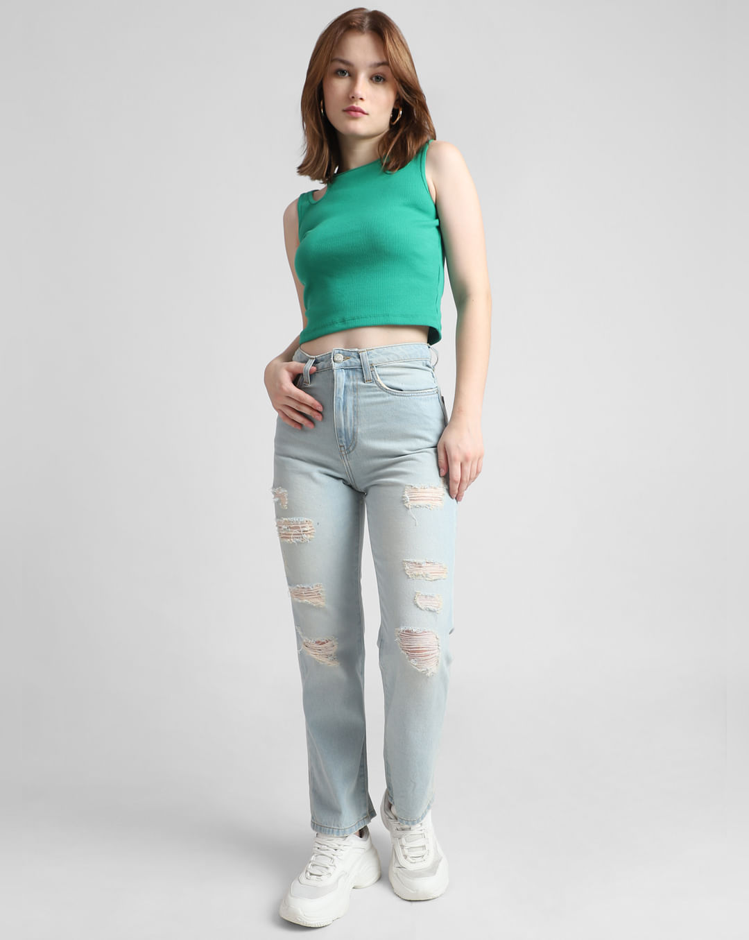 Light Blue Heavily Distressed Mom Fit Jeans
