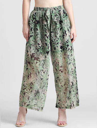 Green High Rise Printed Chiffon Pants