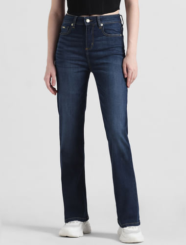 Blue Mid Rise Straight Fit Jeans