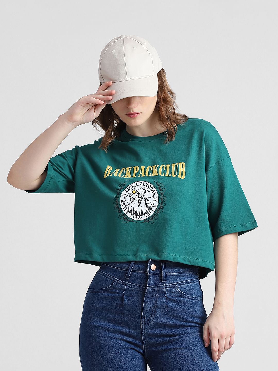 Green Printed Boxy Fit T-shirt|220029801-Bosphorus