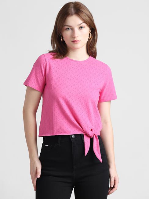 Pink Knot-Detail T-shirt