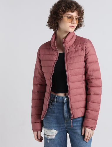 Pink Quilted High Neck Puffer Jacket