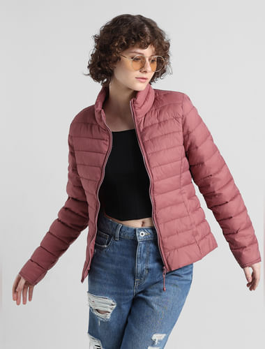 Pink Quilted High Neck Puffer Jacket