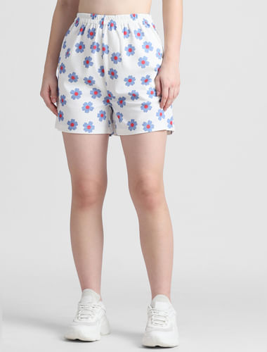 White High Rise Floral Shorts