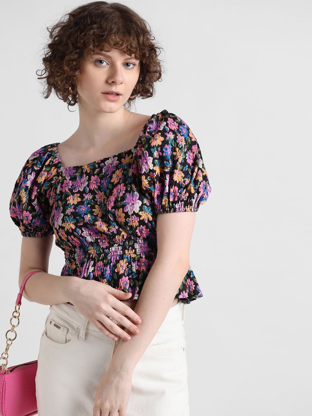 Floral store smocked top