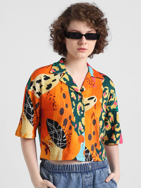 Orange Printed Resort Shirt