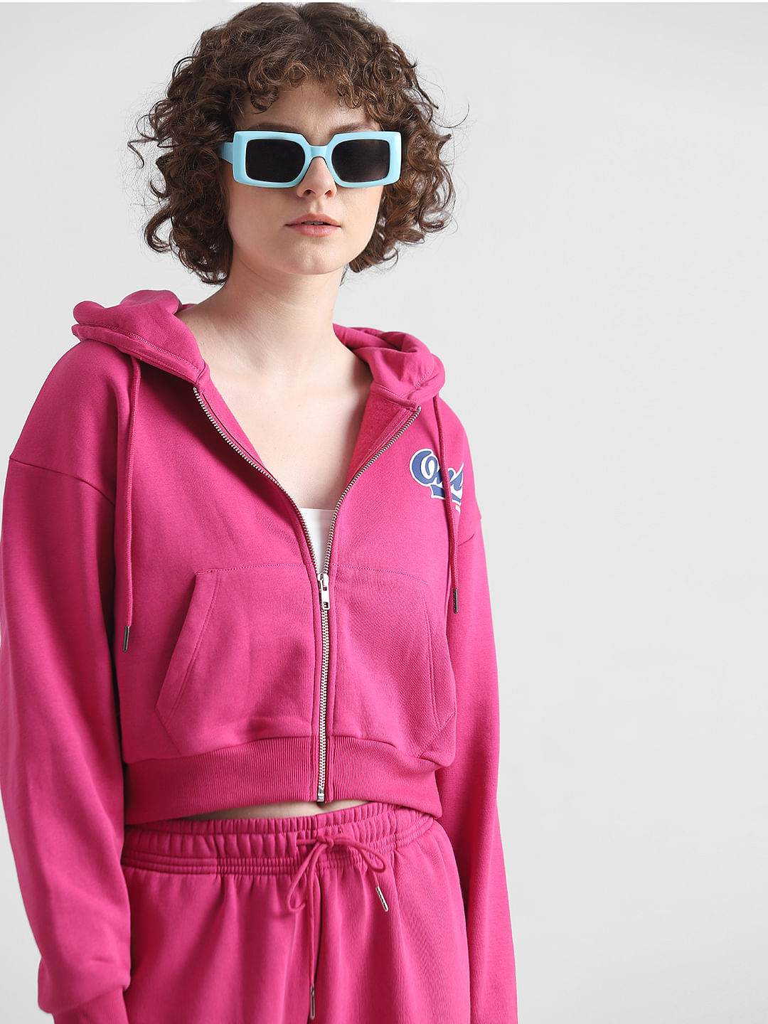 Pink zip cheap through hoodie