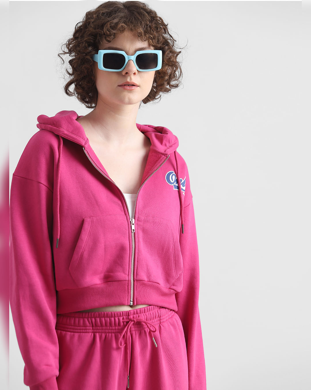 Pink Relaxed Fit Zipped Hoodie|283106505-Very-Berry