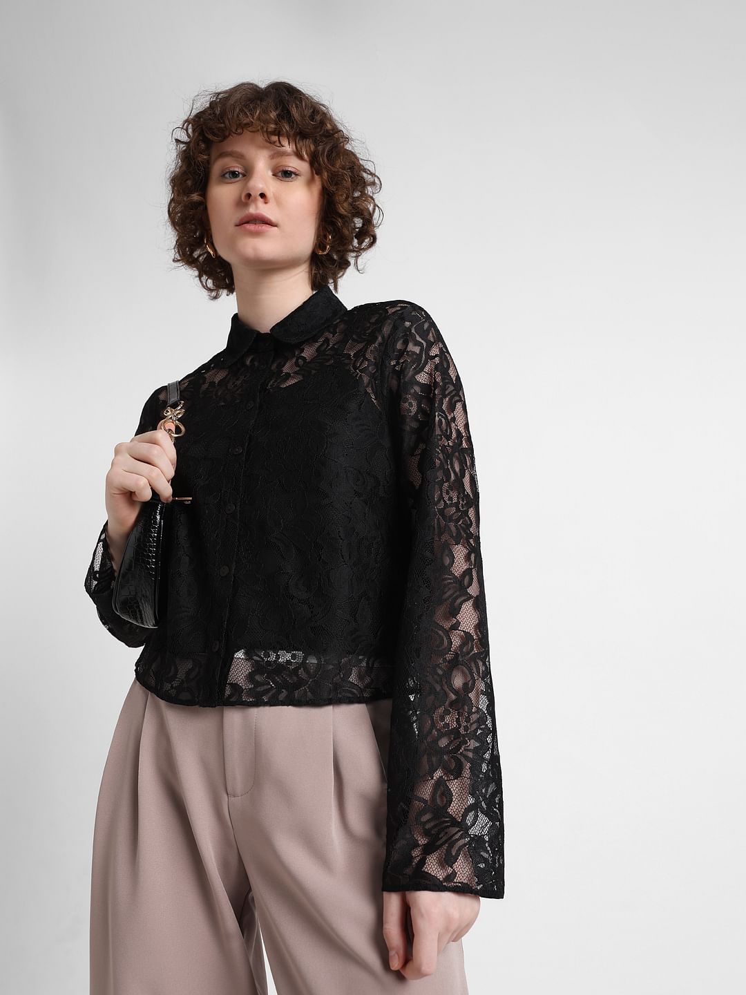 Black lace shirt clearance womens