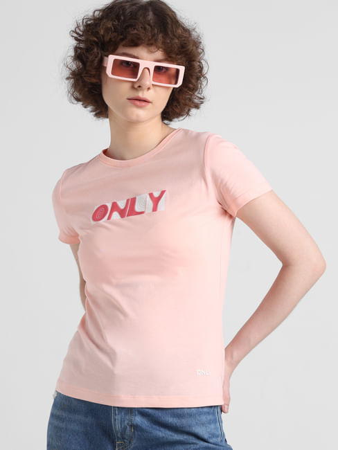 Peach Pink Logo Text T-shirt