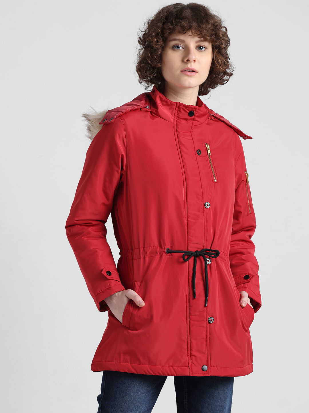 Womens red hot sale parka coat