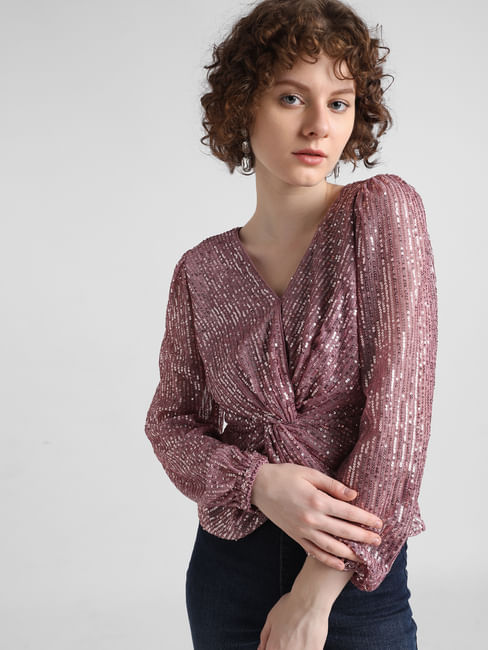 Pink Sequinned Knot Top