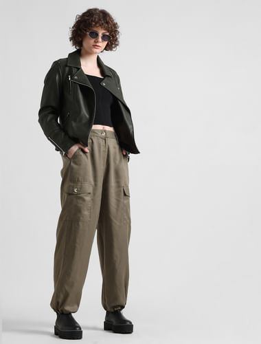 Green Mid Rise Cargo Pants