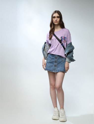 ONLY X BT21 Lavender Printed Oversized T-shirt