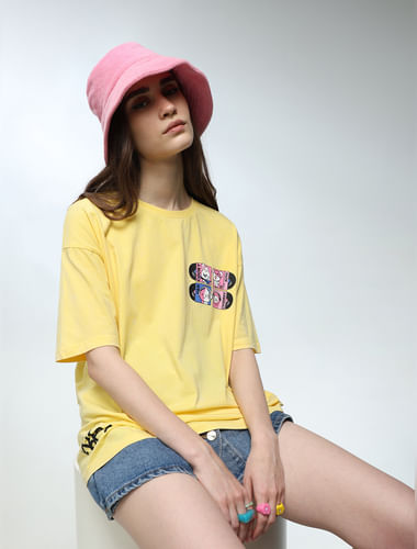 ONLY X BT21 YELLOW PRINTED OVERSIZED T-SHIRT