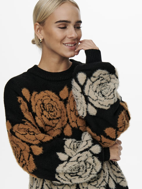 Brown Floral Embroidered Pullover