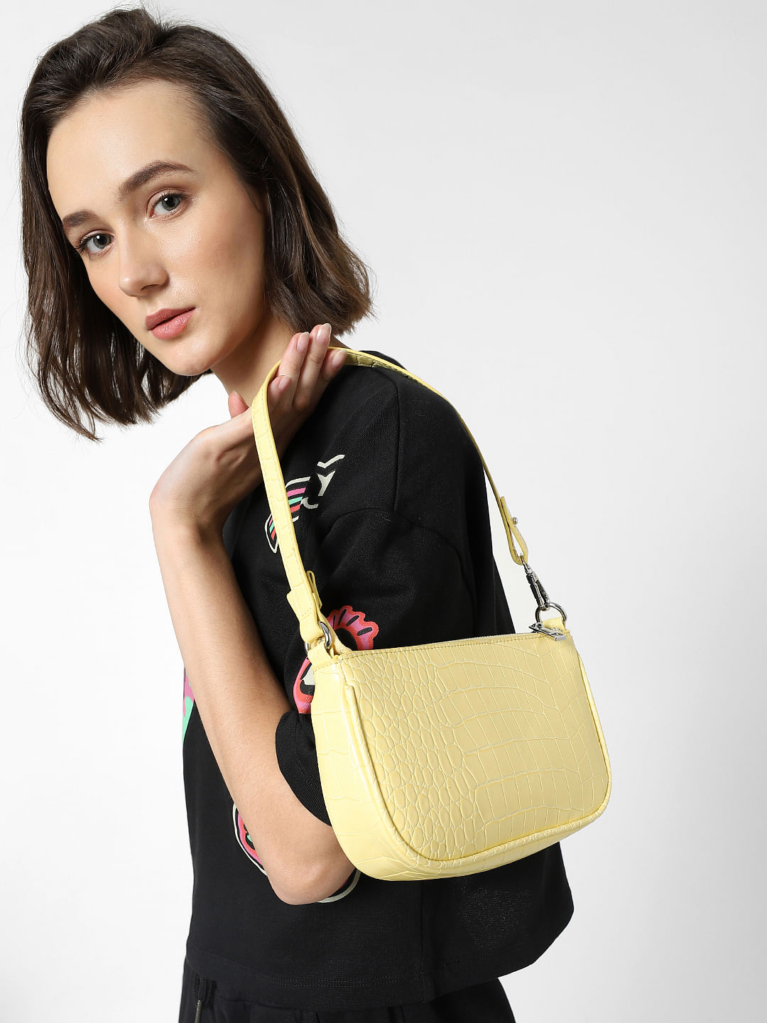 Buy Yellow Textured Small Shoulder Bag for Women ONLY 226978501