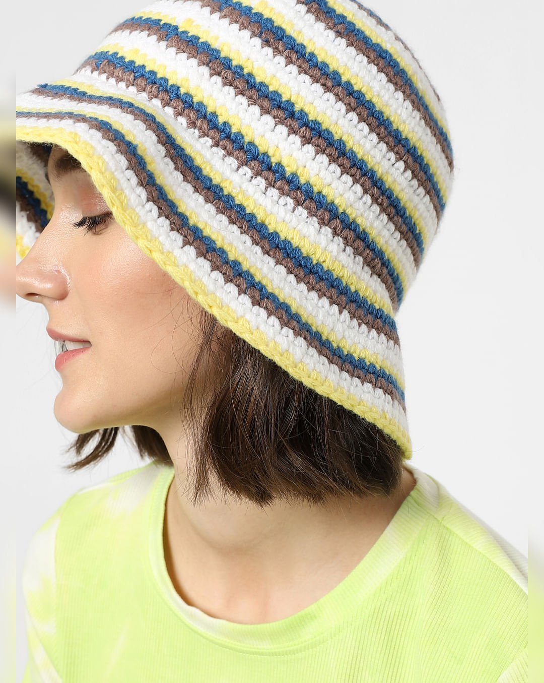 Buy Multi-coloured Striped Bucket Hat for Women, ONLY