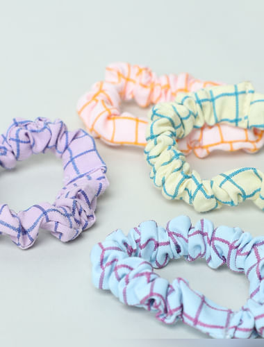 Pack of 4 Checks Scrunchies - Multi-coloured