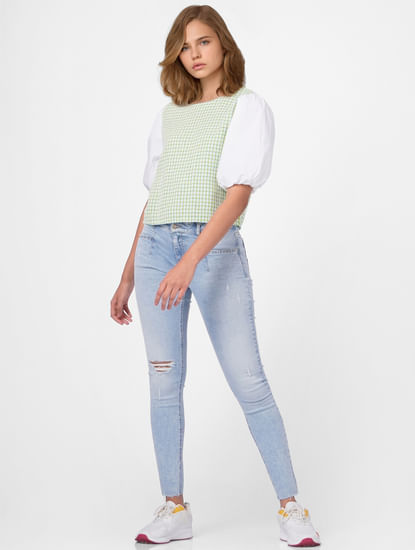 Green Puff Sleeves Top