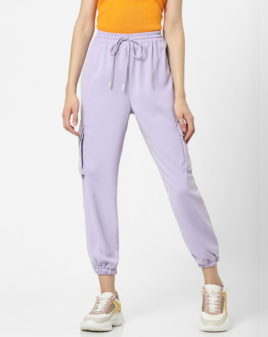 Buy Lilac High Rise Joggers for Women, ONLY