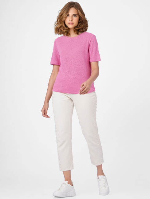 Pink Linen Blend T-shirt
