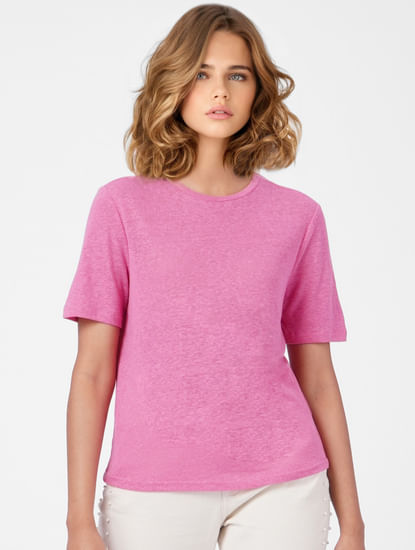 Pink Linen Blend T-shirt