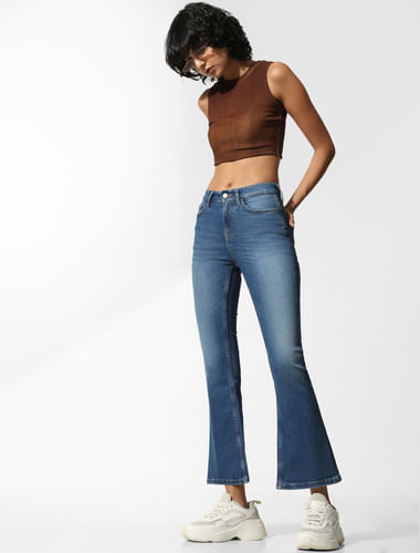 Blue Mid Rise Flared Jeans