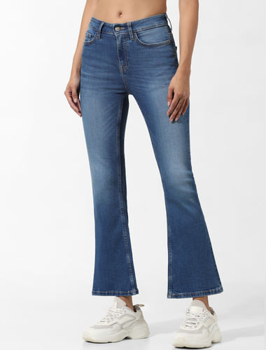 Blue Mid Rise Flared Jeans