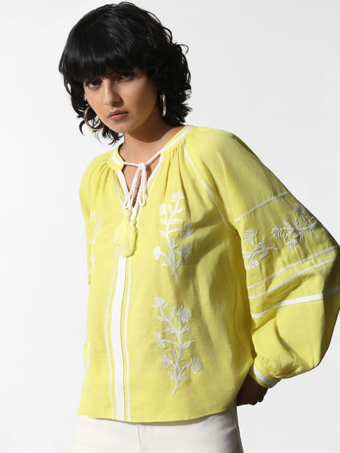 Yellow Embroidered Cotton Top