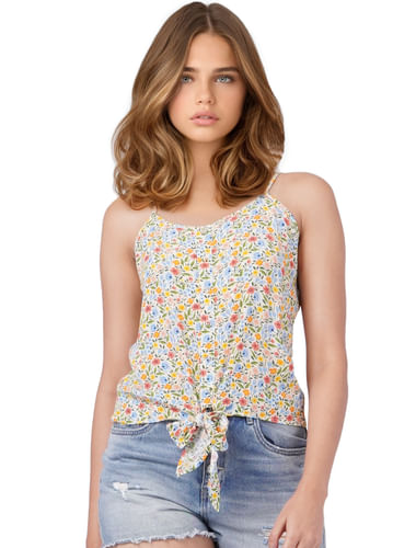 White Printed Floral Top