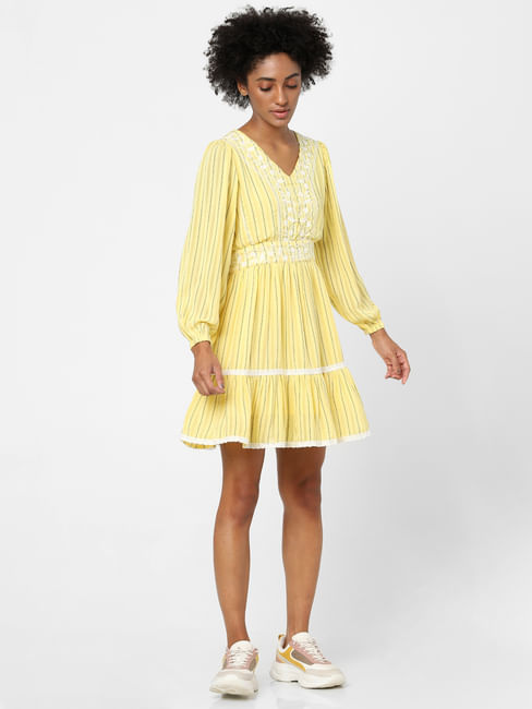 Yellow Striped Fit & Flare Dress