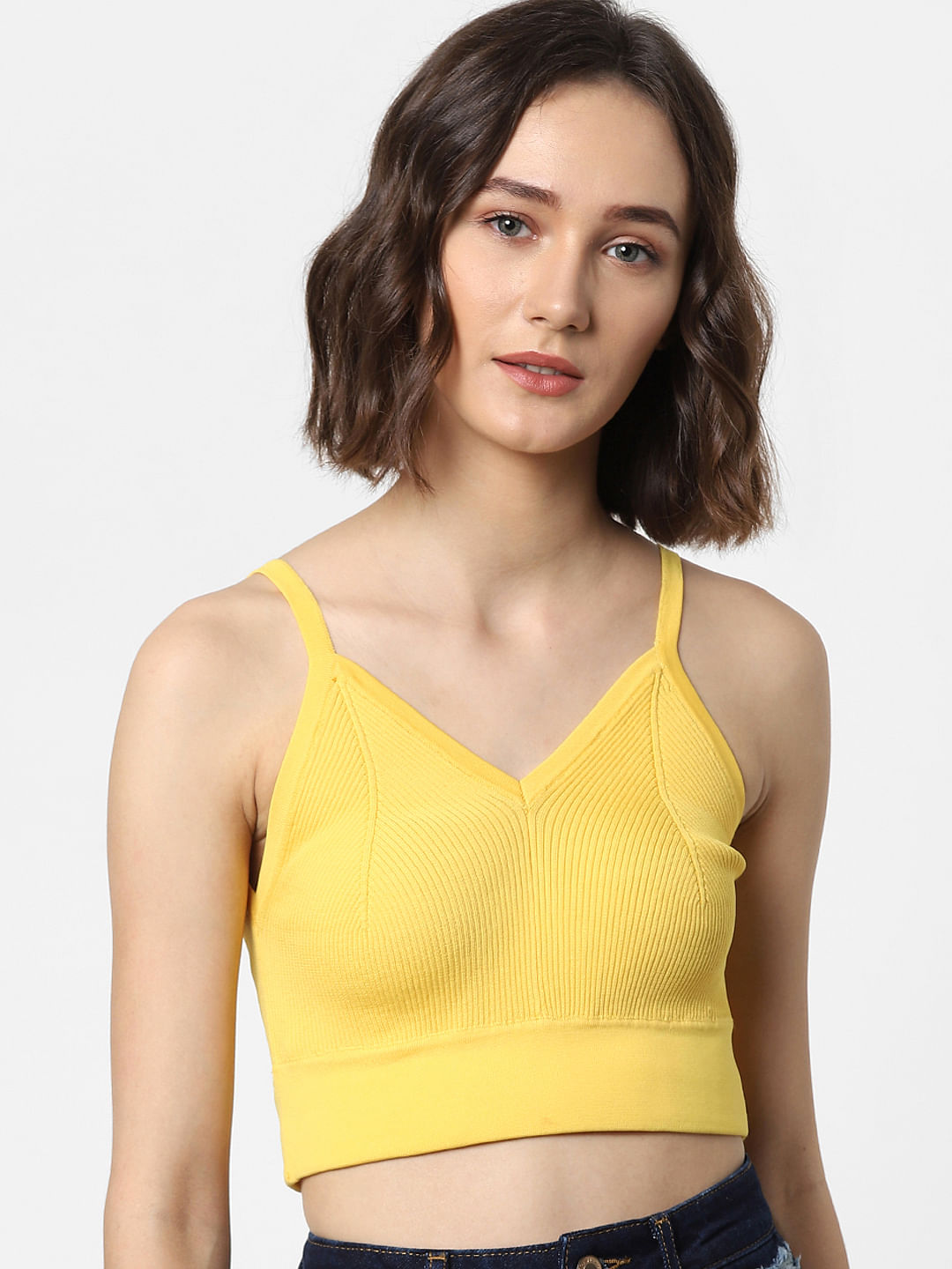 Yellow ribbed discount crop top