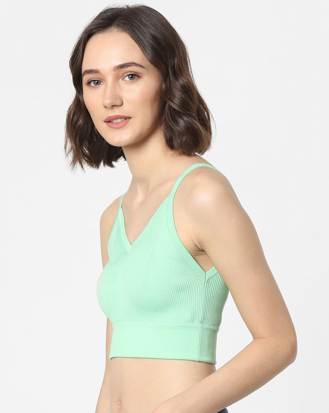 Buy Green Ribbed Crop Top for Women, ONLY
