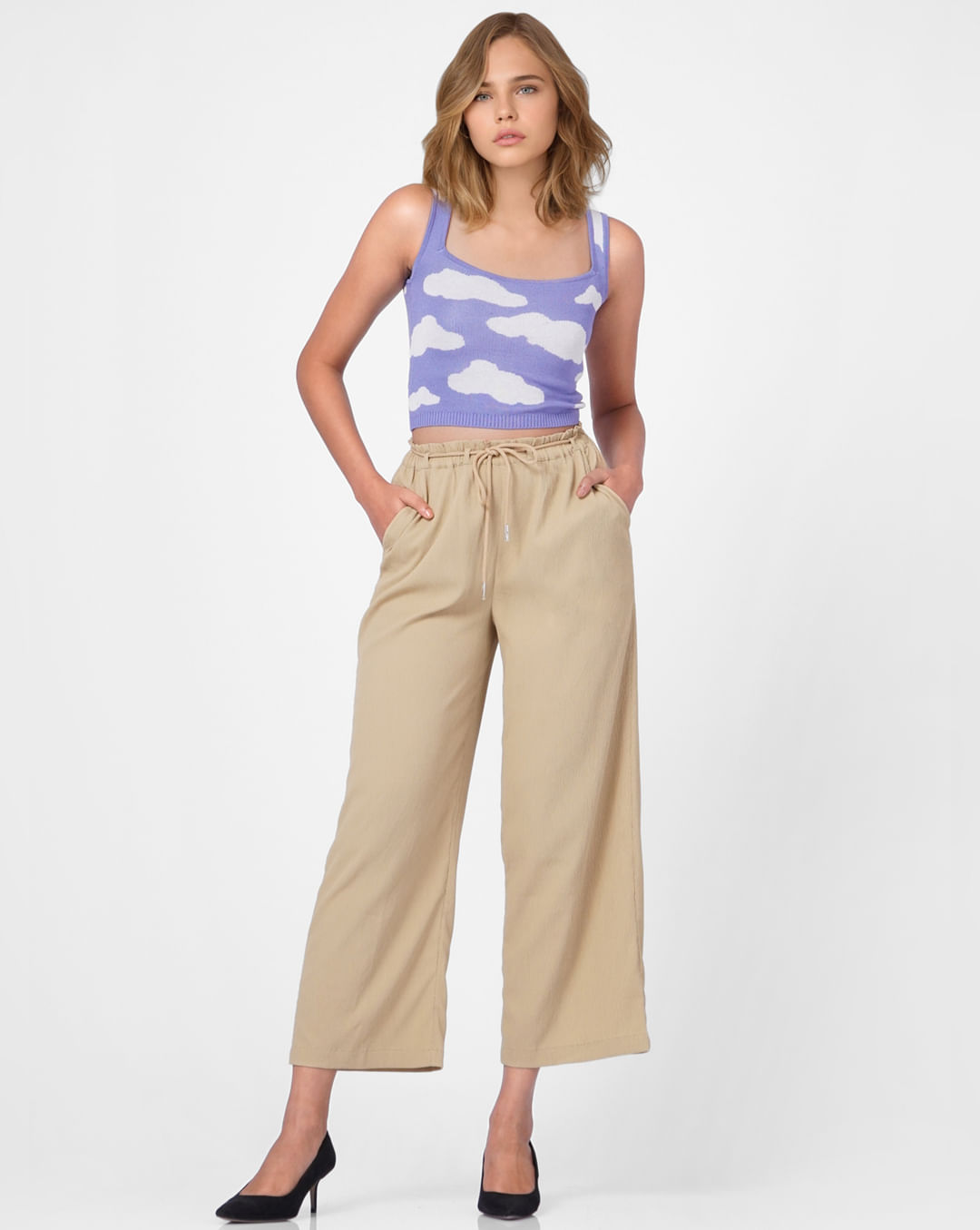 Buy Beige Textured Pants for Women, ONLY