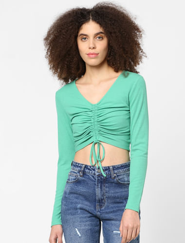 Green Ruched Crop Top