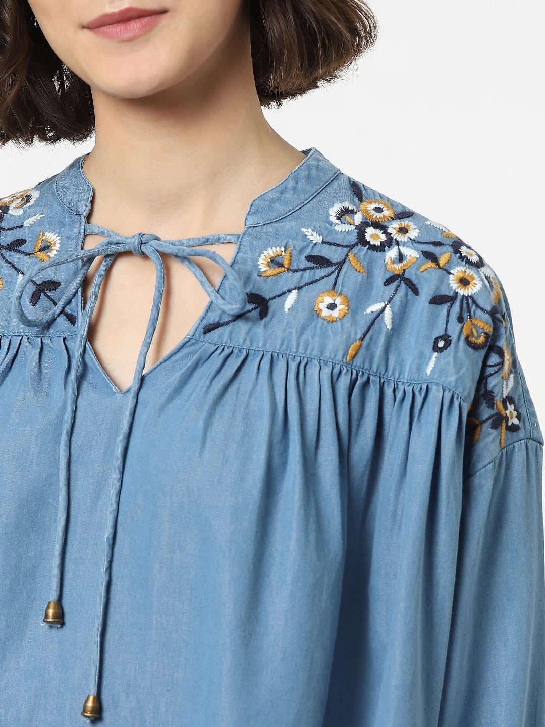 Samoyed Embroidered Ladies Denim Shirts | AKC Shop