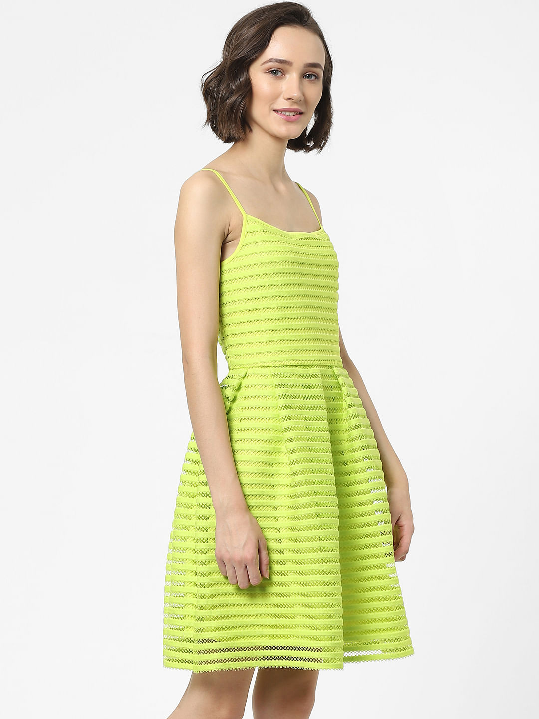 Green fit store and flare dress