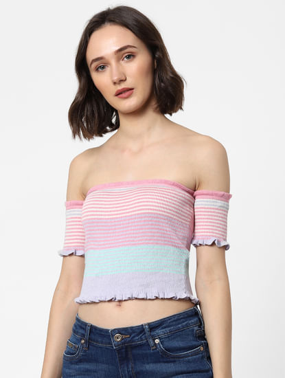 Pink Off-shoulder Knit Top