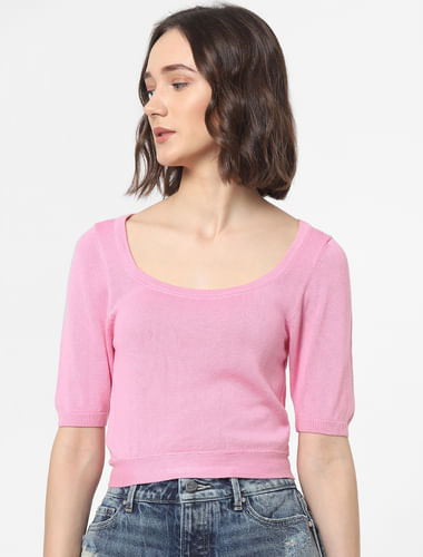 Pink Knit Crop Top