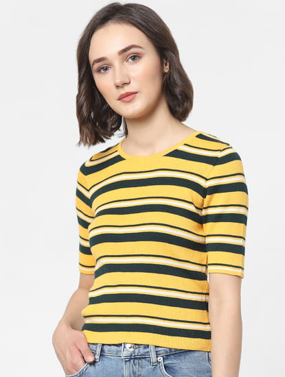 Yellow Striped Knit Top 
