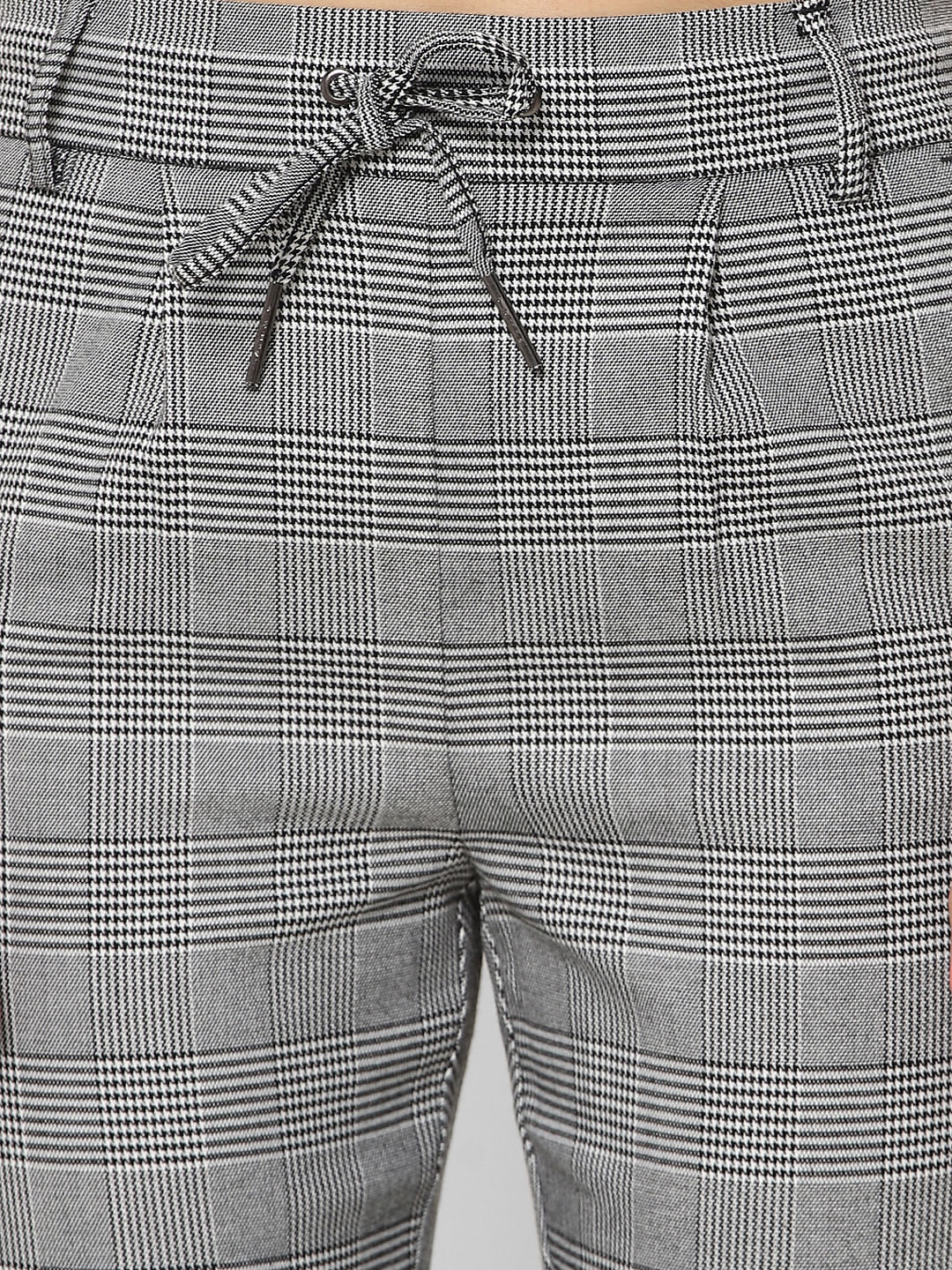 Urban Ranger by Pantaloons Black Cotton Slim Fit Checks Trousers