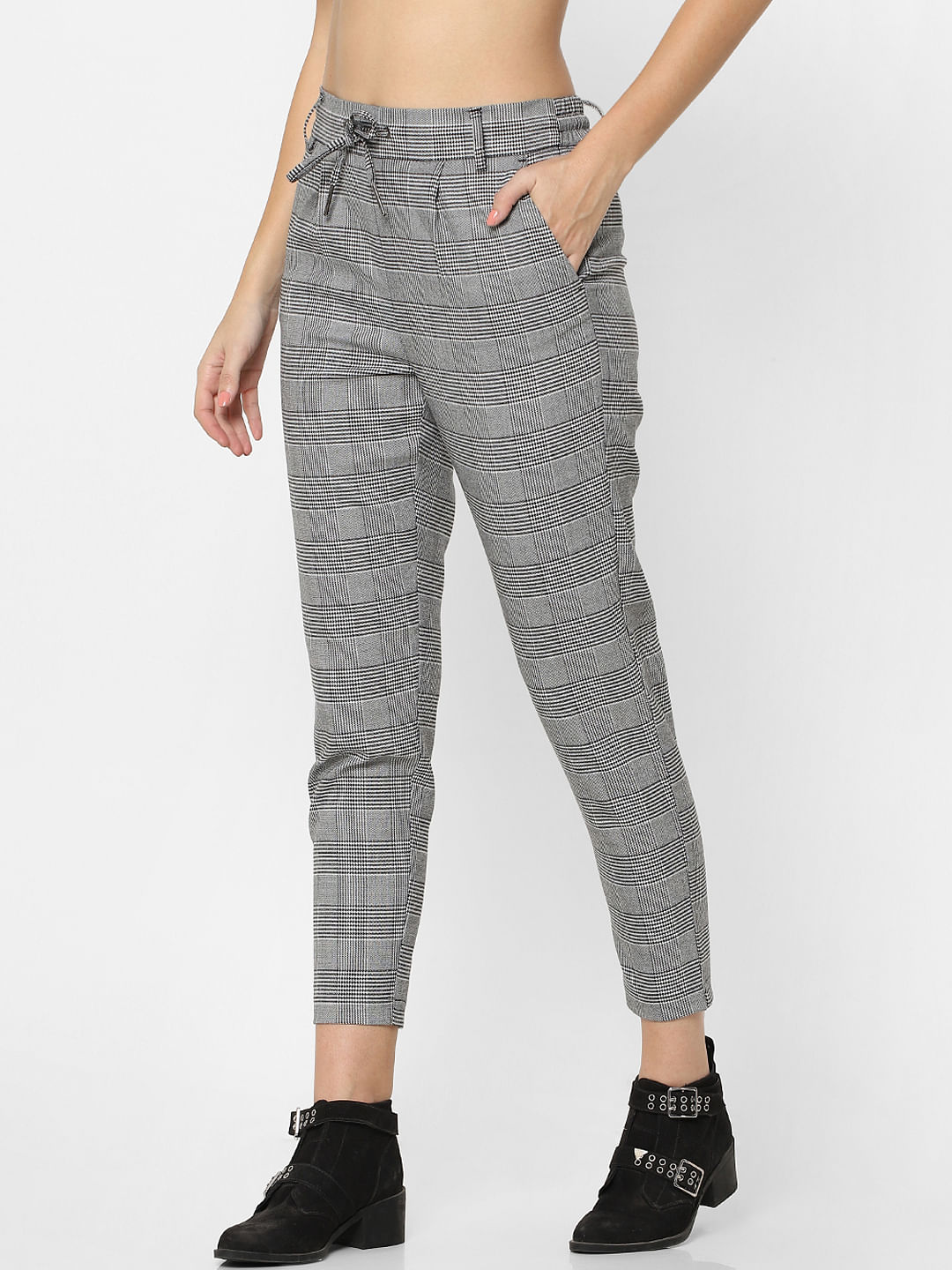 Buy Men Grey Check Slim Fit Formal Trousers Online - 729613 | Peter England