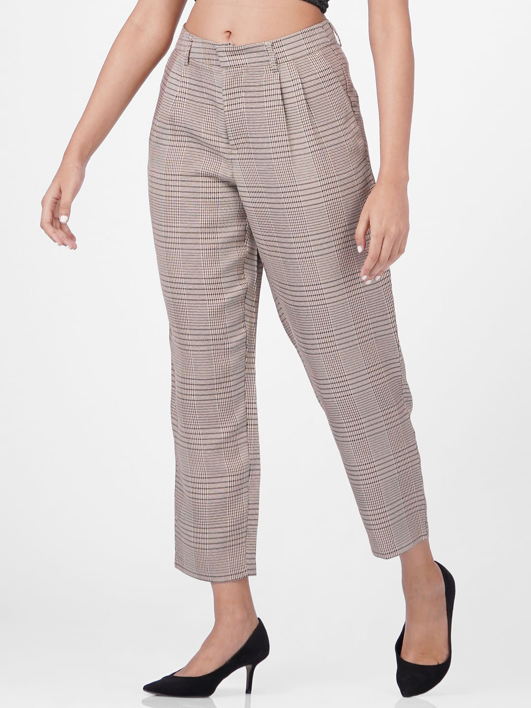 Styli Trousers and Pants  Buy Styli High Waist Glen Checked Straight Leg  Trouser Online  Nykaa Fashion