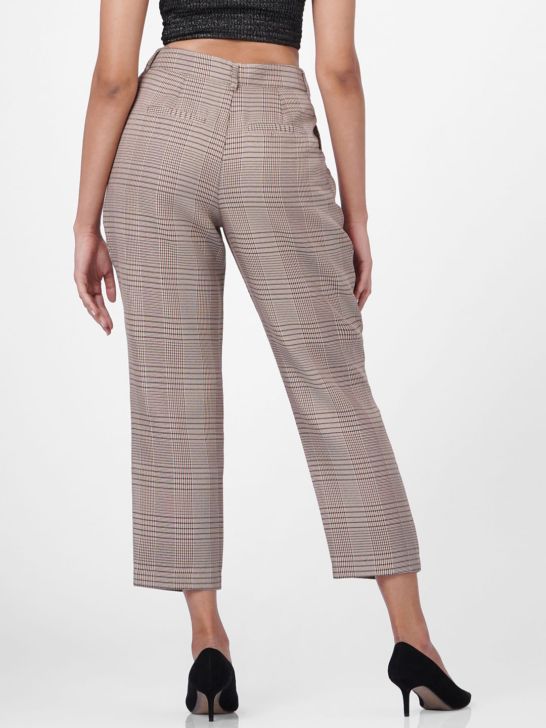 Buy YEZI Slim Fit Check Pant for WomenGirlsColor Beige Size28 at  Amazonin