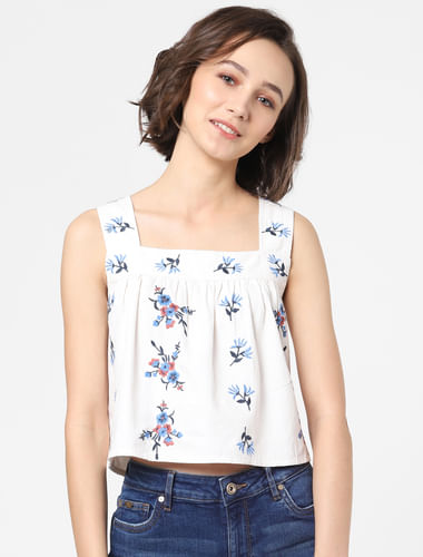 White Floral Embroidered Top