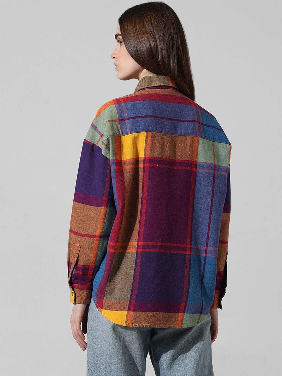 Red Check Oversized Shirt|154167001-Fiery-Red