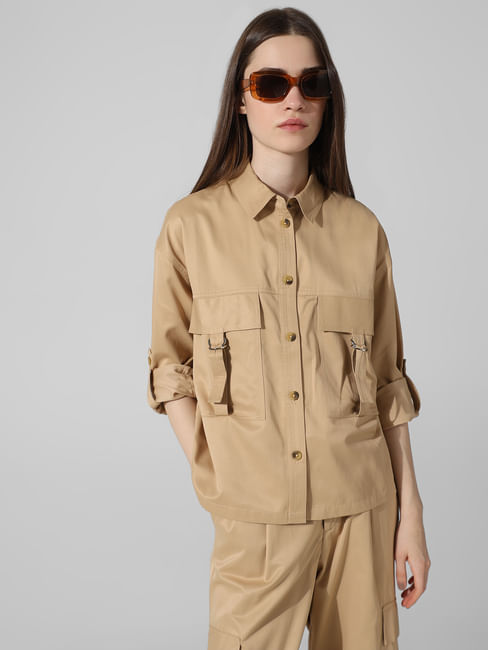 Brown Utility Loose Fit Co-ord Set Shirt