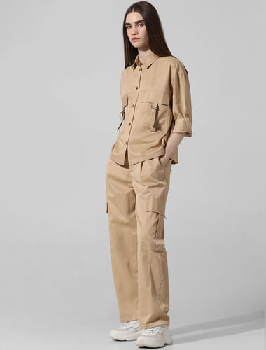 Brown Utility Loose Fit Co-ord Set Shirt